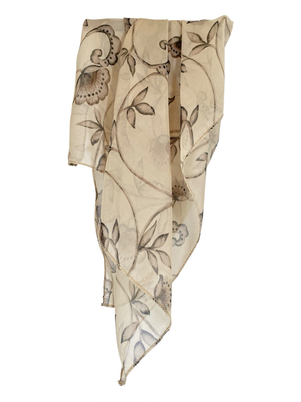 VINTAGE Sheer Silk Chiffon Scarf Taupe Brown 20” Square